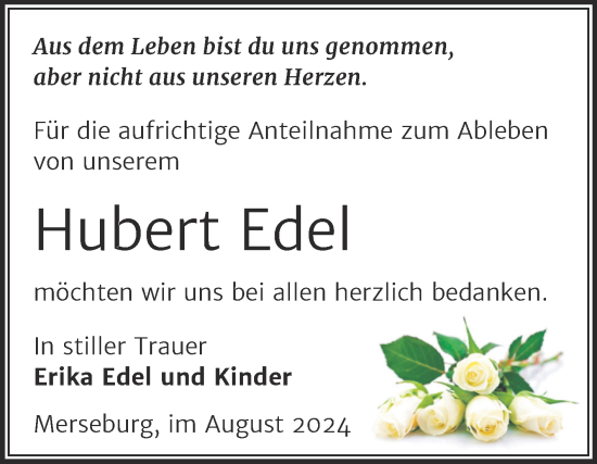 Traueranzeige von Hubert Edel von Trauerkombi Merseburg