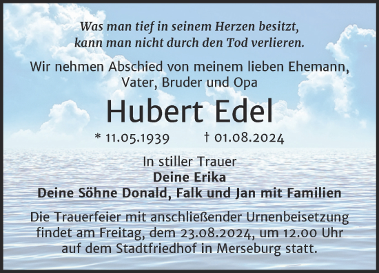 Traueranzeige von Hubert Edel von Trauerkombi Merseburg