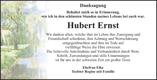 Traueranzeige von Hubert Ernst von Trauerkombi Dessau