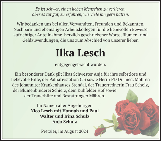Traueranzeige von Ilka Lesch von Volksstimme Altmark West
