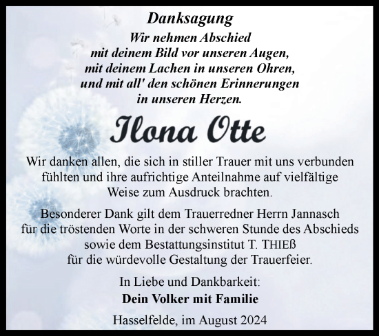 Traueranzeige von Ilona Otte von Volksstimme Wernigerode
