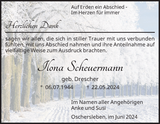 Traueranzeige von Ilona Scheuermann von Volksstimme Oschersleben/Wanzleben