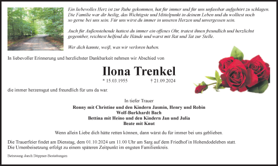 Traueranzeige von Ilona Trenkel 