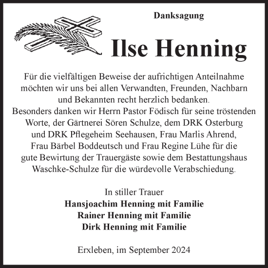 Traueranzeige von Ilse Henning von Volksstimme Altmark Ost