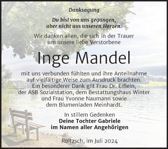 Traueranzeige von Inge  Mandel von Trauerkombi Bitterfeld