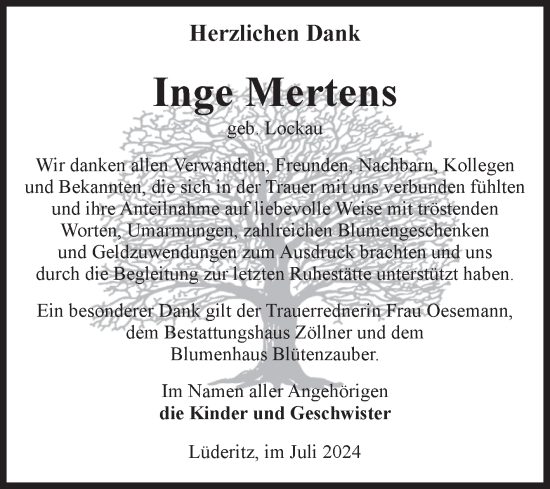 Traueranzeige von Inge Mertens von Volksstimme Altmark Ost
