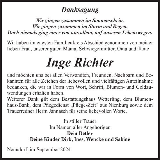 Traueranzeige von Inge Richter von Volksstimme Staßfurt