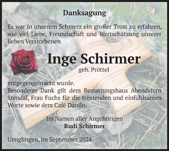 Traueranzeige von Inge Schirmer von Volksstimme Altmark Ost