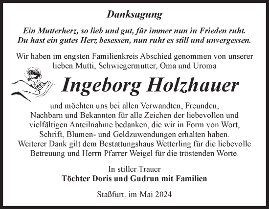 Traueranzeige von Ingeborg Holzhauer von Volksstimme Staßfurt