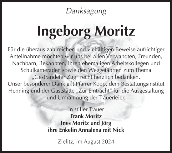 Traueranzeige von Ingeborg Moritz von Volksstimme Haldensleben/Wolmirstedt