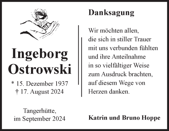 Traueranzeige von Ingeborg Ostrowski von Volksstimme Altmark Ost