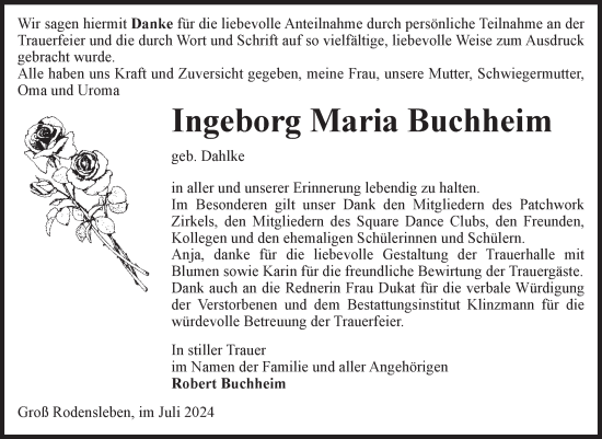 Traueranzeige von Ingeborg Maria Buchheim von Volksstimme Oschersleben/Wanzleben