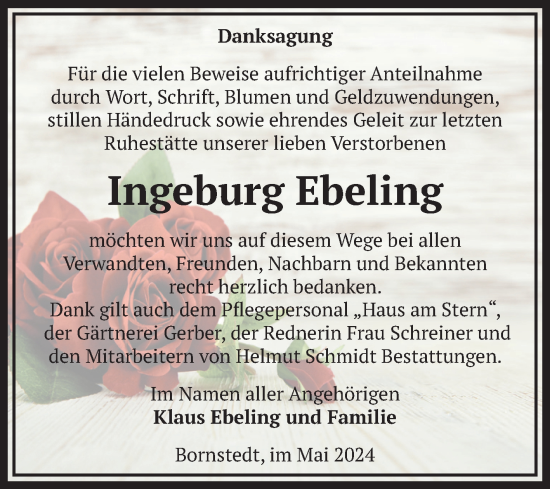 Traueranzeige von Ingeburg Ebeling von Volksstimme Magdeburg