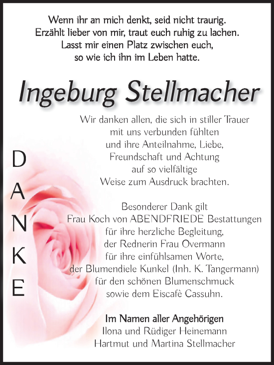 Traueranzeige von Ingeburg Stellmacher von Volksstimme Haldensleben/Wolmirstedt