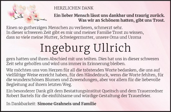 Traueranzeige von Ingeburg Ullrich von Trauerkombi Köthen