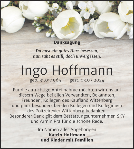 Traueranzeige von Ingo Hoffmann von Trauerkombi Wittenberg