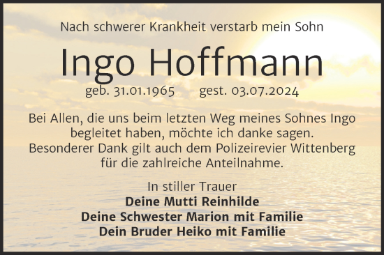 Traueranzeige von Ingo Hoffmann von Trauerkombi Wittenberg