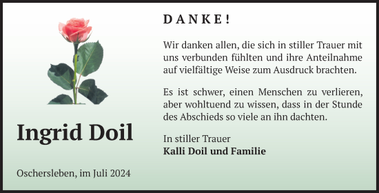 Traueranzeige von Ingrid Doil von Volksstimme Oschersleben/Wanzleben