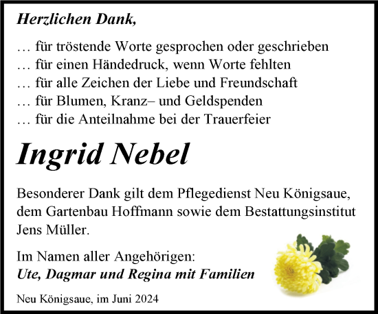 Traueranzeige von Ingrid Nebel von Trauerkombi Aschersleben