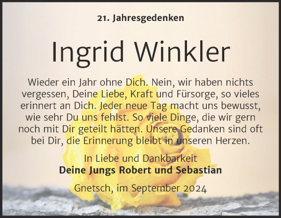 Traueranzeige von Ingrid Winkler von Trauerkombi Köthen