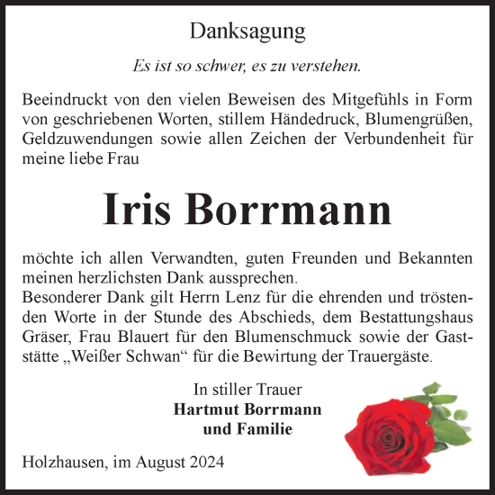 Traueranzeige von Iris Borrmann von Volksstimme Altmark Ost