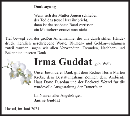 Traueranzeige von Irma Guddat von Volksstimme Altmark Ost