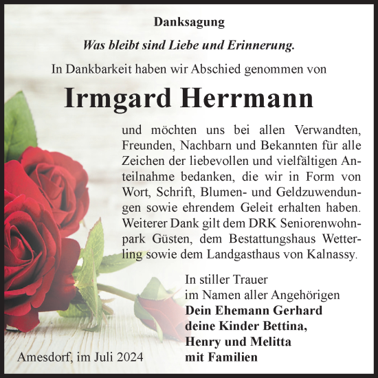 Traueranzeige von Irmgard Herrmann 