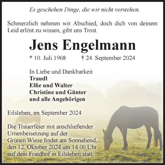 Traueranzeige von Jens Engelmann von Volksstimme Oschersleben/Wanzleben