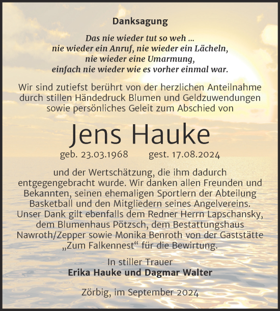 Traueranzeige von Jens Hauke von Trauerkombi Bitterfeld