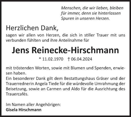 Traueranzeige von Jens Reinecke-Hirschmann von Volksstimme Altmark Ost