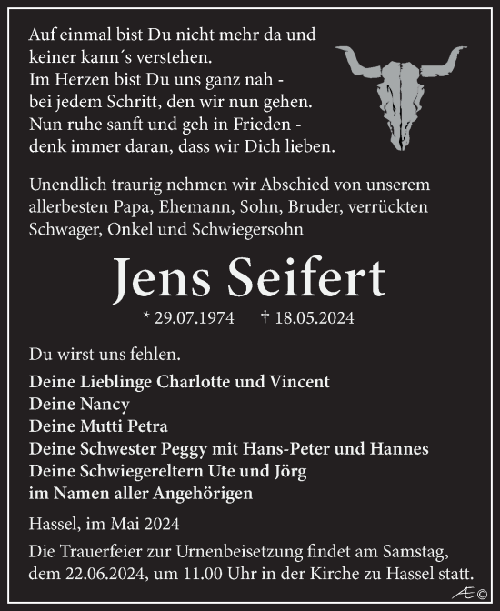 Traueranzeige von Jens Seifert von Trauerkombi Zeitz