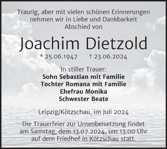 Traueranzeige von Joachim Dietzold von Trauerkombi Merseburg