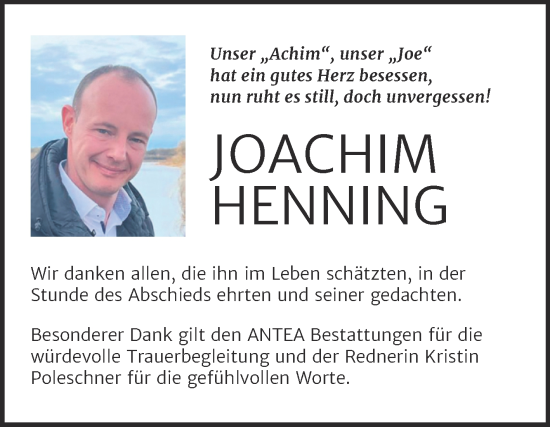 Traueranzeige von Joachim Henning von Trauerkombi Dessau