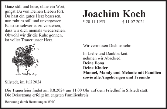Traueranzeige von Joachim Koch von Volksstimme Wernigerode
