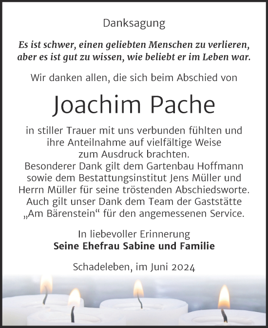 Traueranzeige von Joachim Pache von Trauerkombi Aschersleben