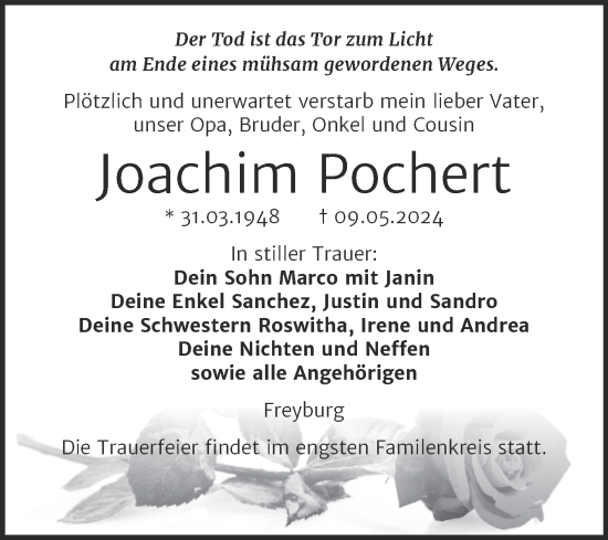 Traueranzeige von Joachim Pochert von Super Sonntag Naumburg/Nebra