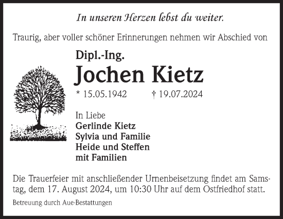 Traueranzeige von Jochen Kietz von Volksstimme Magdeburg