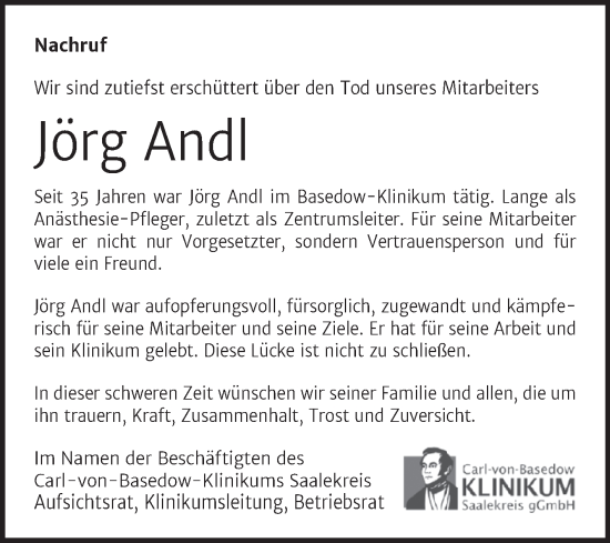 Traueranzeige von Jörg Andl von Mitteldeutsche Zeitung Merseburg/Querfurt