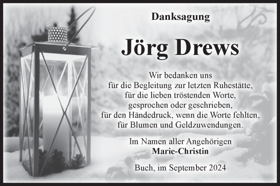 Traueranzeige von Jörg Drews von Volksstimme Altmark Ost