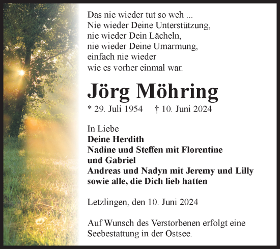 Traueranzeige von Jörg Möhring von Volksstimme Altmark West