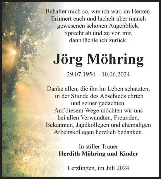 Traueranzeige von Jörg Möhring von Volksstimme Altmark West