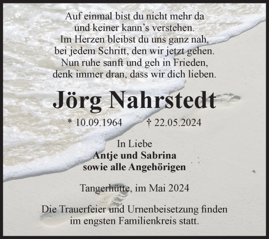 Traueranzeige von Jörg Nahrstedt von Volksstimme Altmark Ost
