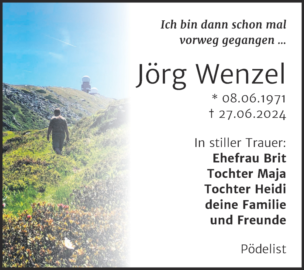  Traueranzeige für Jörg Wenzel vom 06.07.2024 aus Super Sonntag Naumburg/Nebra