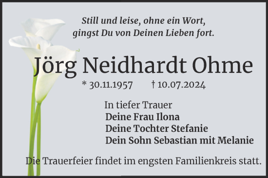 Traueranzeige von Jörg Neidhardt Ohme von SuperSonntag Bitterfeld