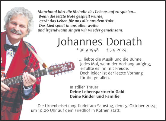 Traueranzeige von Johannes Donath von Trauerkombi Köthen