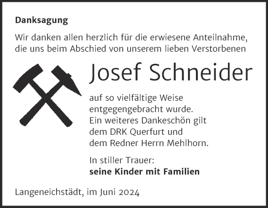 Traueranzeige von Josef Schneider von Trauerkombi Merseburg