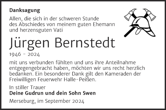Traueranzeige von Jürgen Bernstedt von Trauerkombi Merseburg