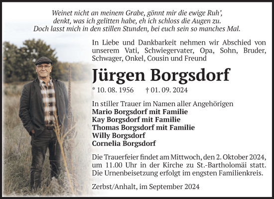 Traueranzeige von Jürgen Borgsdorf von Volksstimme Zerbst