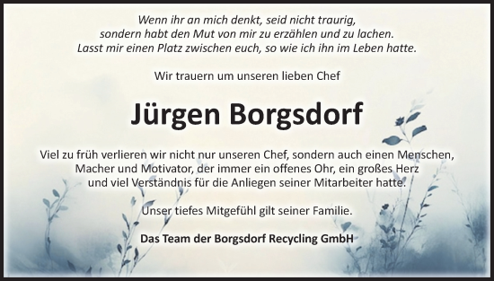 Traueranzeige von Jürgen Borgsdorf von Volksstimme Zerbst