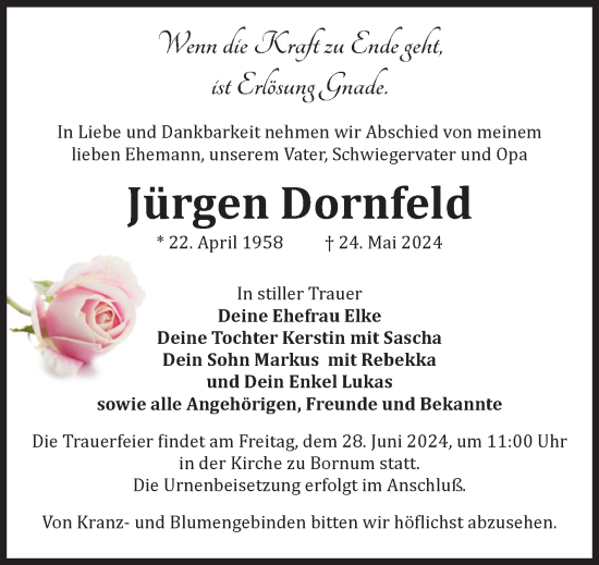 Traueranzeige von Jürgen Dornfeld von Volksstimme Zerbst